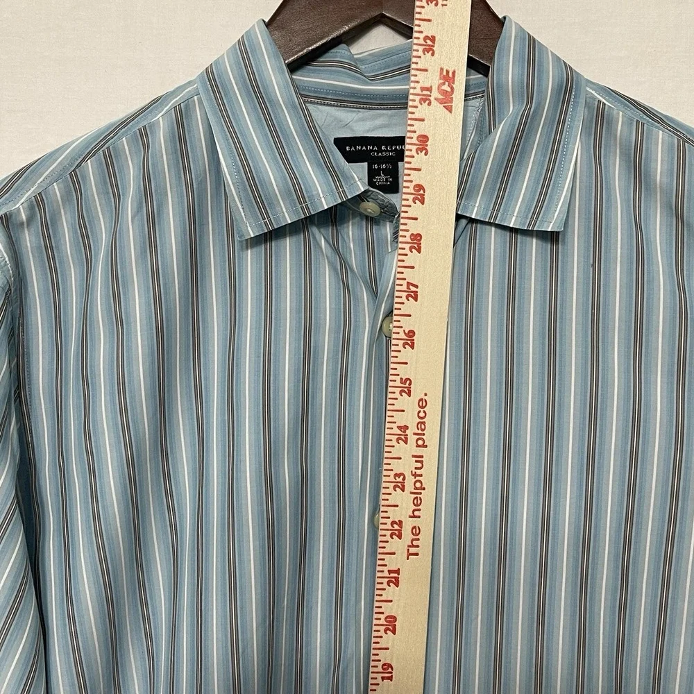 Banana Republic Classic Mens L 16-16.5 Blue Stripe 100% Cotton Dress Shirt